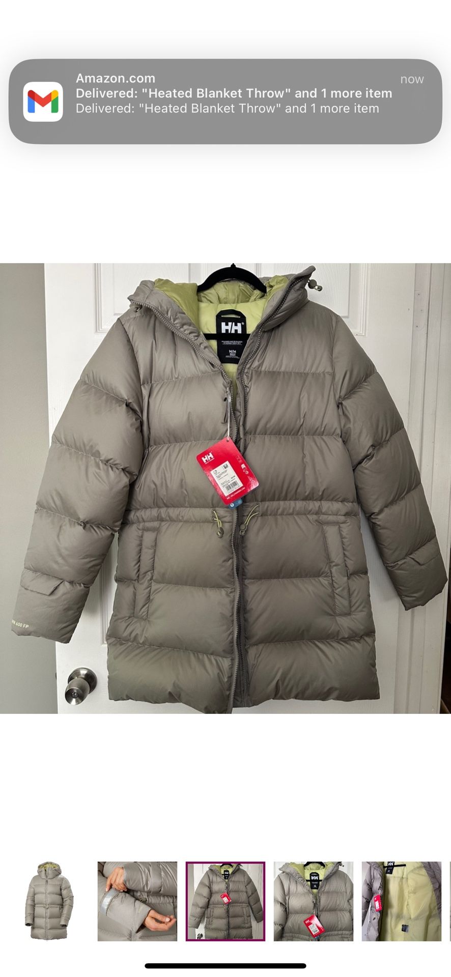 Helly Hansen Essence Gray Down Parka Jacket Size Medium