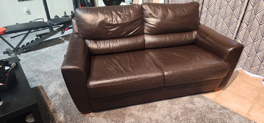 Brown Couch Pull Out Sofa Bed With Matteess, Wood Slats, 