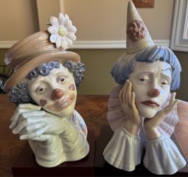 Lladro  Melancholy Clown Bust and Sad Clown Busts Set