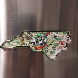 North Carolina State Map Acrylic Magnet, Scenic Landmark Fridge Souvenir