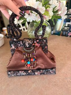 Mary Frances Black Evening Clutch with Multicolor Bead Tassel
