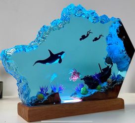 Resin Art Underwater Sculpture Orca, Scuba Diver, Jellyfish, SHAMU killer Whale LED