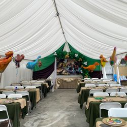 Draping——tent——tables——chairs——-tablecloth——-backdrops——-balloongarland——jumper——-