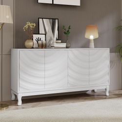 White Sideboard W/ Wavy Pattern Doors 