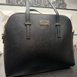 Kate Spade New York Black Satchel Bag with Zipper, Logo Plaque & Gold Hardware
