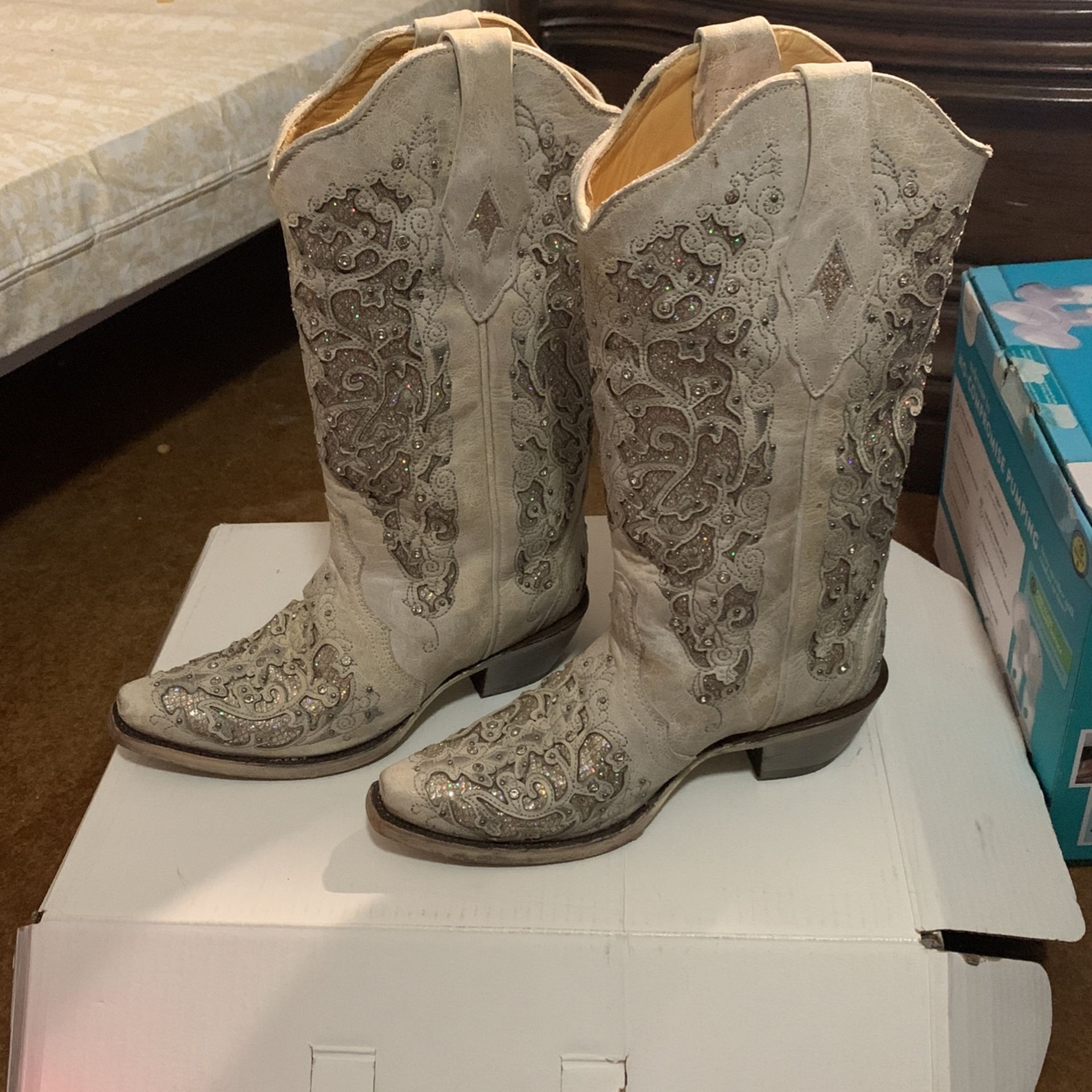 white sparkly boots