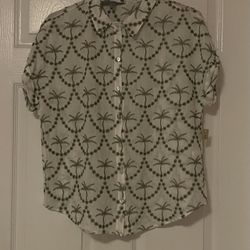 Brand New White Top With Palm Trees Print Size Medium