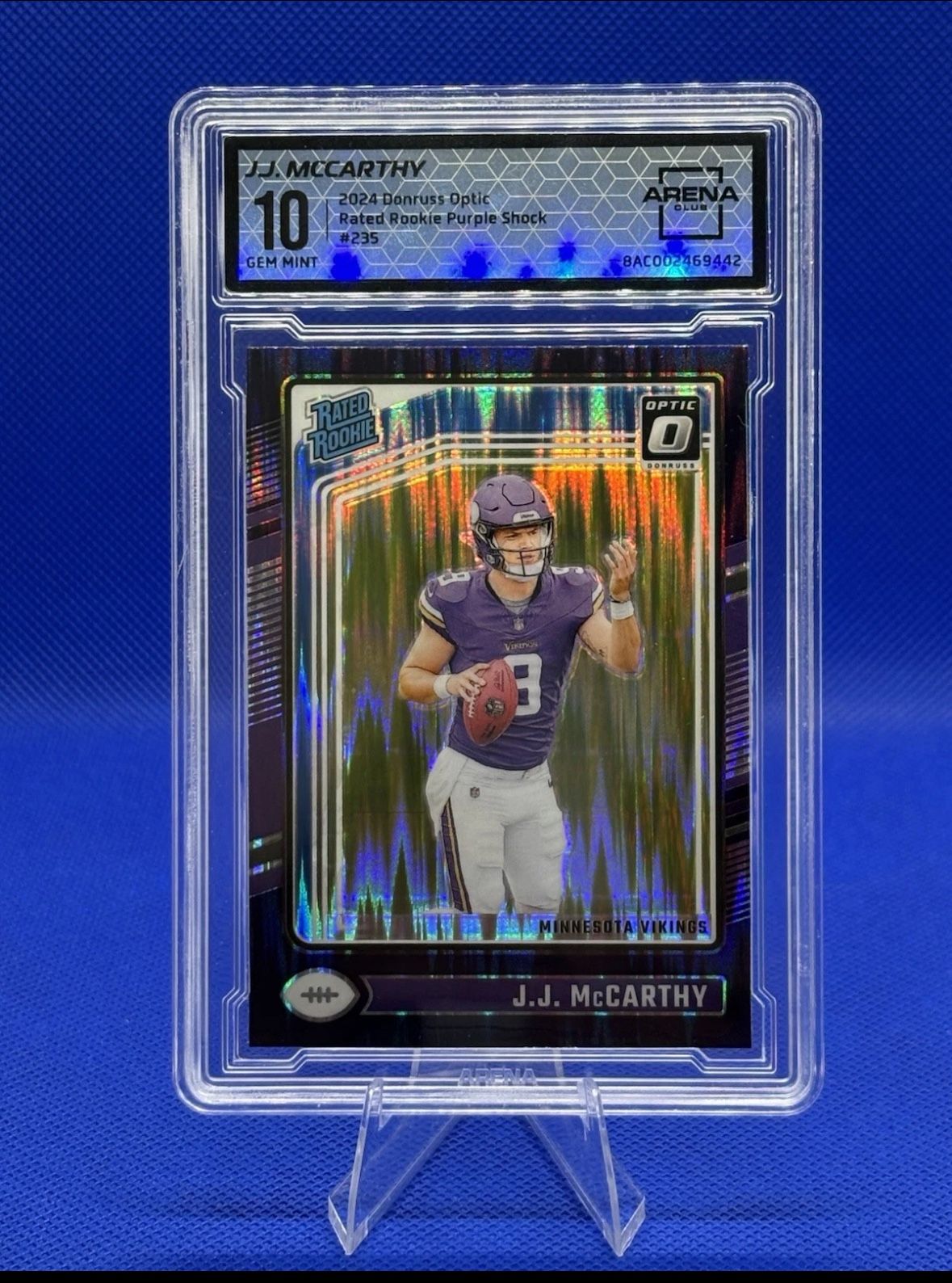 J.J. McCarthy Purple Shock Rated Rookie β Arena Club 10 β Color Matchπ₯