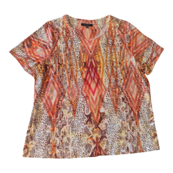 B.L.E.U. Southwestern Orange V-Neck  Embellished Short Sleeve Top Women's 2X