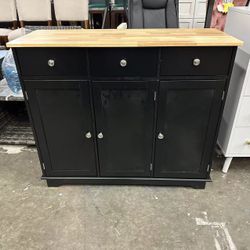 Brand new Sideboard with Solid Wood Countertop, Modern Kitchen Storage Cabinet, Coffee Bar Cabinet with 3 Drawers, Doors and Adjustable Shelf, Black