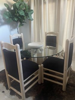 Glass Dining table & 4 chairs- Black & Tan