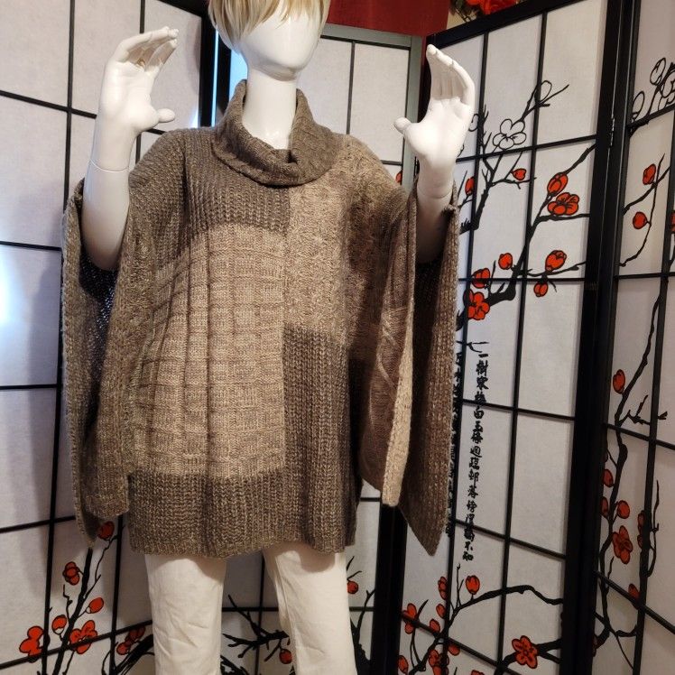 KNOX ROSE LOOSE KNIT COWL NECK PONCHO CAPE/SIZE MEDIUM