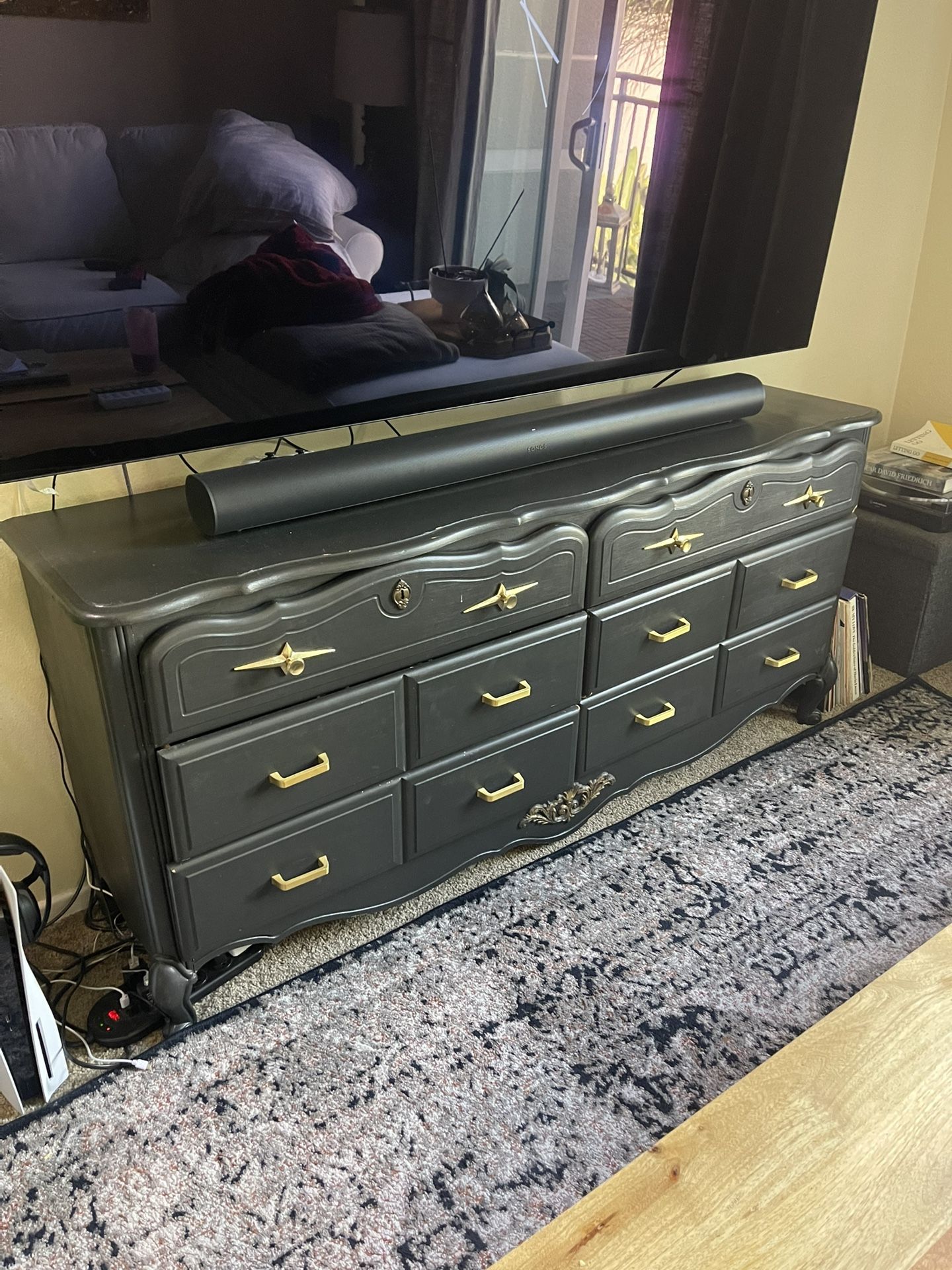 Antique 6 drawer Dresser With Gold Hardware
