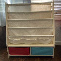 Kids Bookshelf 4-Tier Book Storage and 2 Bin Organizer