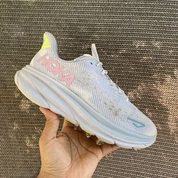 Women's HOKA Clifton 9 Running Shoes in Gull / Sea Ice,