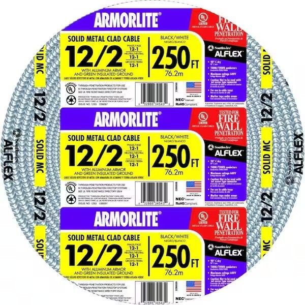 250 ft. 12-Gauge/2-Gauge Solid CU MC (Metal Clad) Armorlite Cable