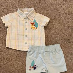 Disney baby bambi shirt and shorts 0-3 months 98% organic cotton. ORIGINALLY $49.90m