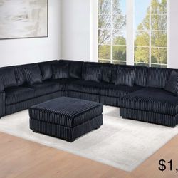 Black XL Modular Sectional Sofa With Ottoman 