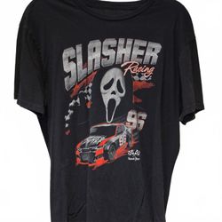 Ghost Face Slasher Racing 96 Scream Graphic Print Black Crew Neck T-Shirt L