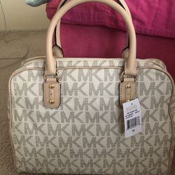 Brand New MK Purse Monogram Handbag With Handles - Large Satchel Vanilla MK Monogram White beige 