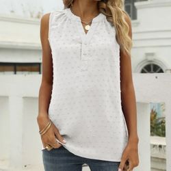 Women's XL White Sleeveless V-Neck Tunic Blouse Casual