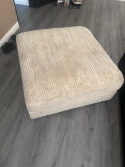 Large Cream Corduroy Fabric Ottoman