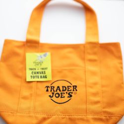 Trader Joe's Mini Trick Or Treat Canvas Tote Bag ORANGE HALLOWEEN