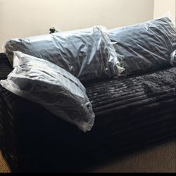 84.6 Inch Solid Wood Frame Upholstered Couch with Toss Pillows