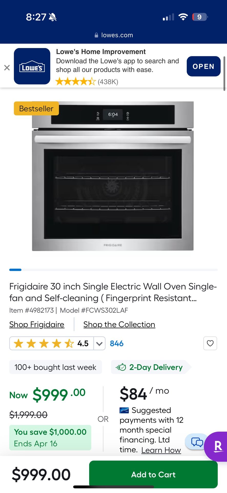 Frigidaire Oven