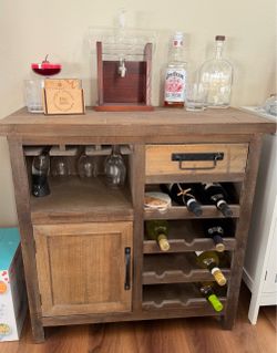 Wood Bar Cabinet with Wine Rack