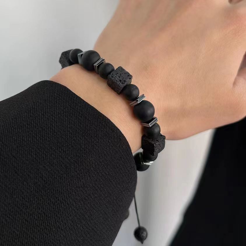 New Chinese-style volcanic stone bracelet ancient style original niche bracelet men's high-looking student version outdoor personality fashion