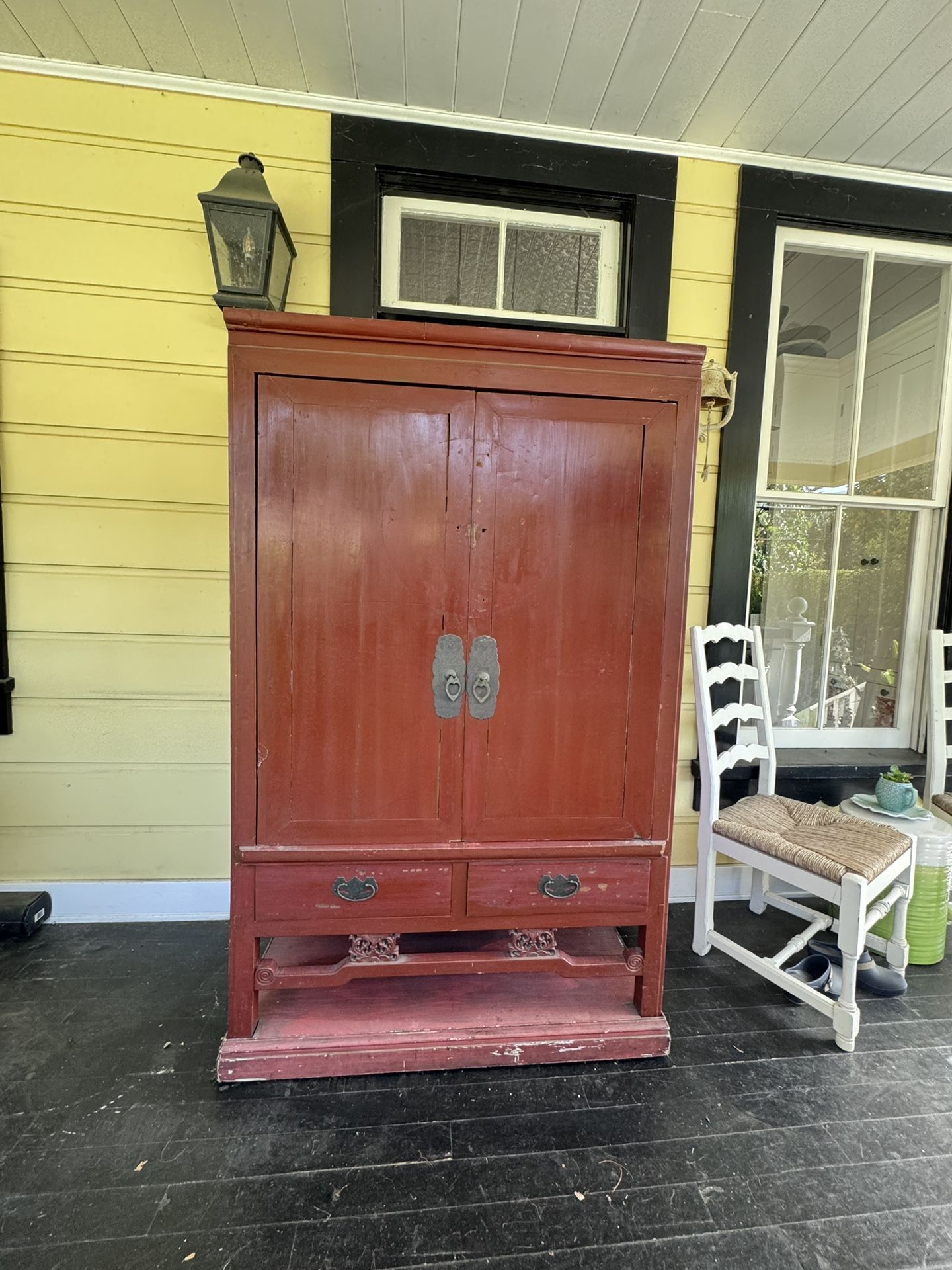 Red Asian Wood Armoire Cabinet Vintage Antique
