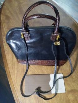 Brahmin Black Leather & Brown Croc Dome Satchel Bag - $160