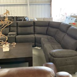 Gray Microfiber Power Reclining Sectional 