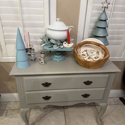 Antique-Style Two-Drawer Chest | Vintage Hardware | Soft Neutral Finish