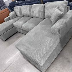Light Gray Corduroy U - Shaped Sectional Sofa