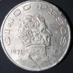 1971 Huge 5 Peso Coin Mexico A. UNCIRCULATED Condition 