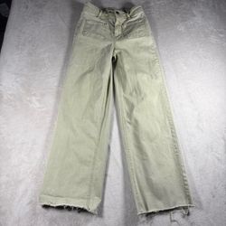 OAT New York Jeans Women’s 2/26 Green Wide Leg High Rise Raw Hem Jeans #2843