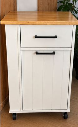 Rolling Kitchen Island w/ Storage, Drawer & Trash Cabinet โ $110