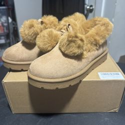 Women's Slippers Mini Boots Comfy, Warm, Fluffy, Slip-on, Suede Leather, Platform