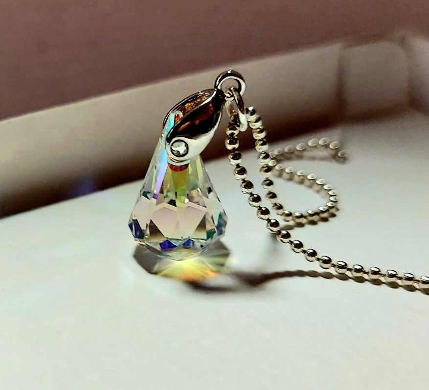 Handmade Swarovski Crystals Charm W/Sterling Silver Plated Chain