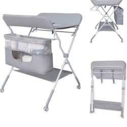 New-Gentle Monster Baby Folding Portable Changing Table, 4-Level Adjustable Height Diaper Changing Station Table for Nursery with Safety Belt, Double 