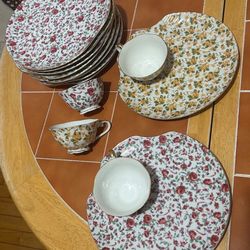 Vintage yada china: set of 10 chintz plates w cups