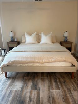 Linen and Wood California King Bed Frame