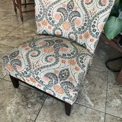 Green Orange Floral Modern Boho Accent Chair 
