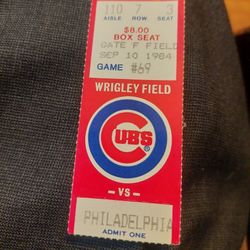 Cubs 1984 Vs Philadelphia Game Number 69 Ticket
