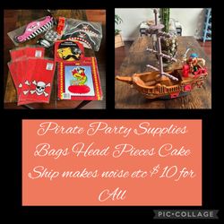 Pirate Party Supplies Bags Head Pieces Cake Ship makes noise etc $10 for All