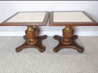 Rare Mersman Vintage Hostess Tables End Accent Side Pedestal Wood Table