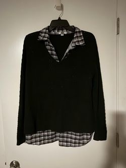 Croft &Barrow Black Layered Sweater with Plaid Collar
