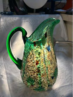 Vintage Murano Pitcher Confetti Glass with Authenticity Sticker, Multicolor, Unique